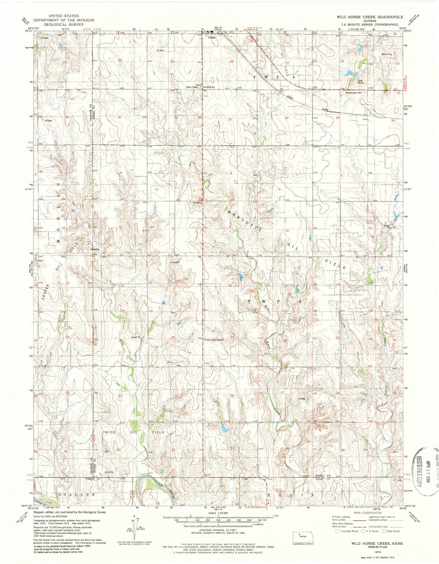 Classic USGS Wild Horse Creek Kansas 7.5'x7.5' Topo Map Image