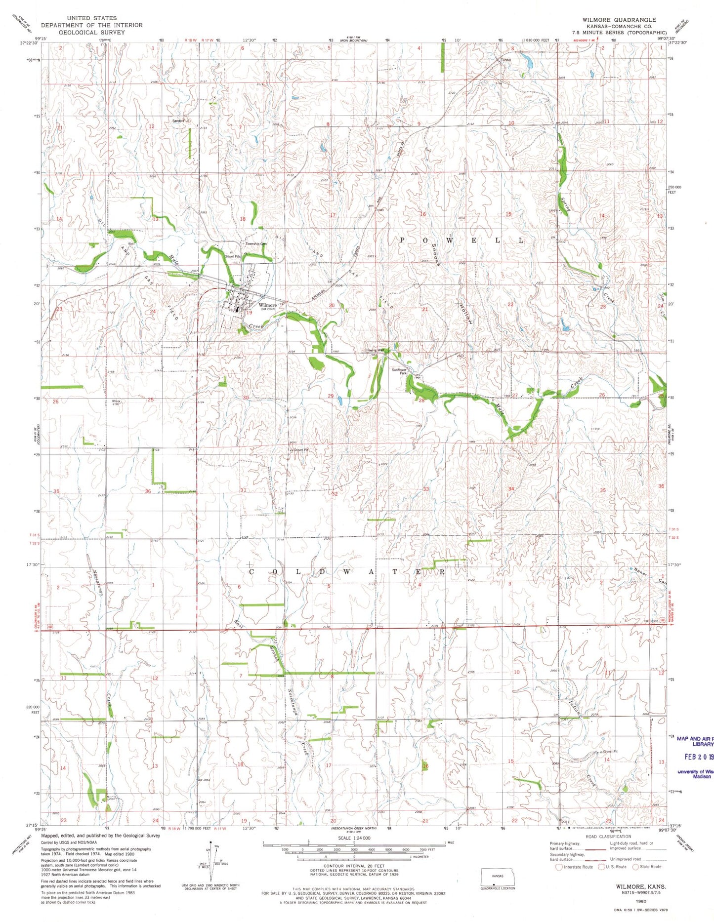 Classic USGS Wilmore Kansas 7.5'x7.5' Topo Map Image