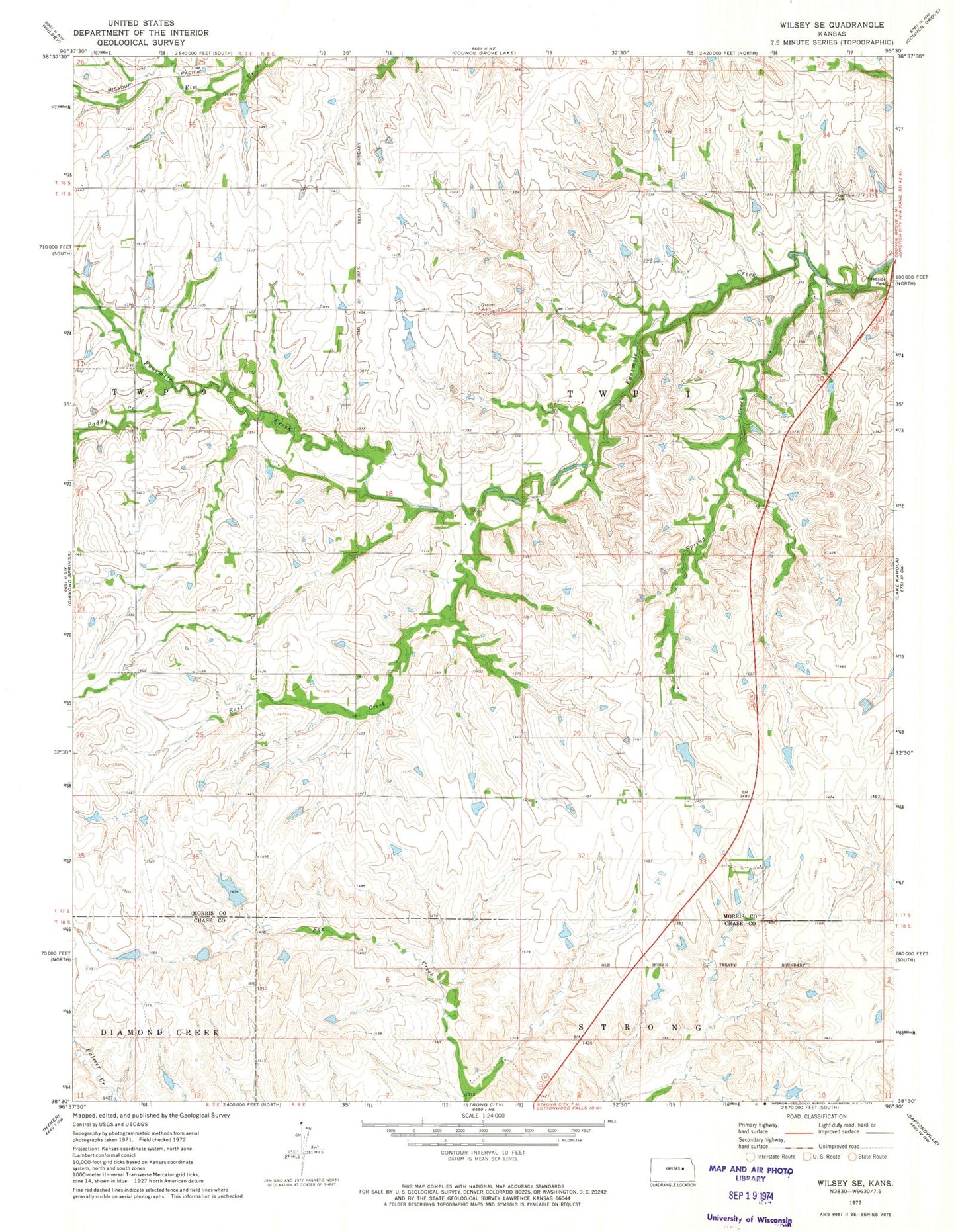 Classic USGS Wilsey SE Kansas 7.5'x7.5' Topo Map Image