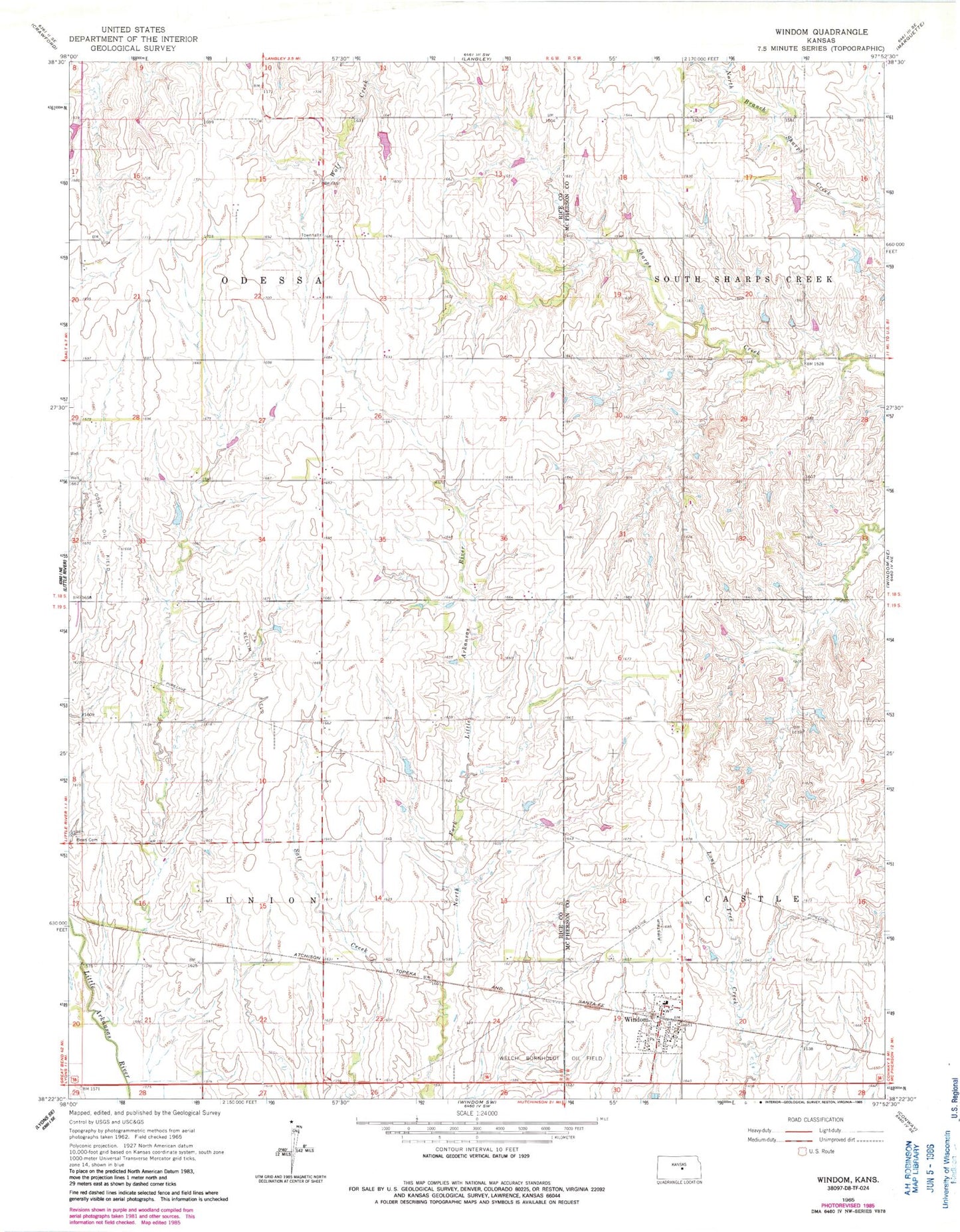 Classic USGS Windom Kansas 7.5'x7.5' Topo Map Image