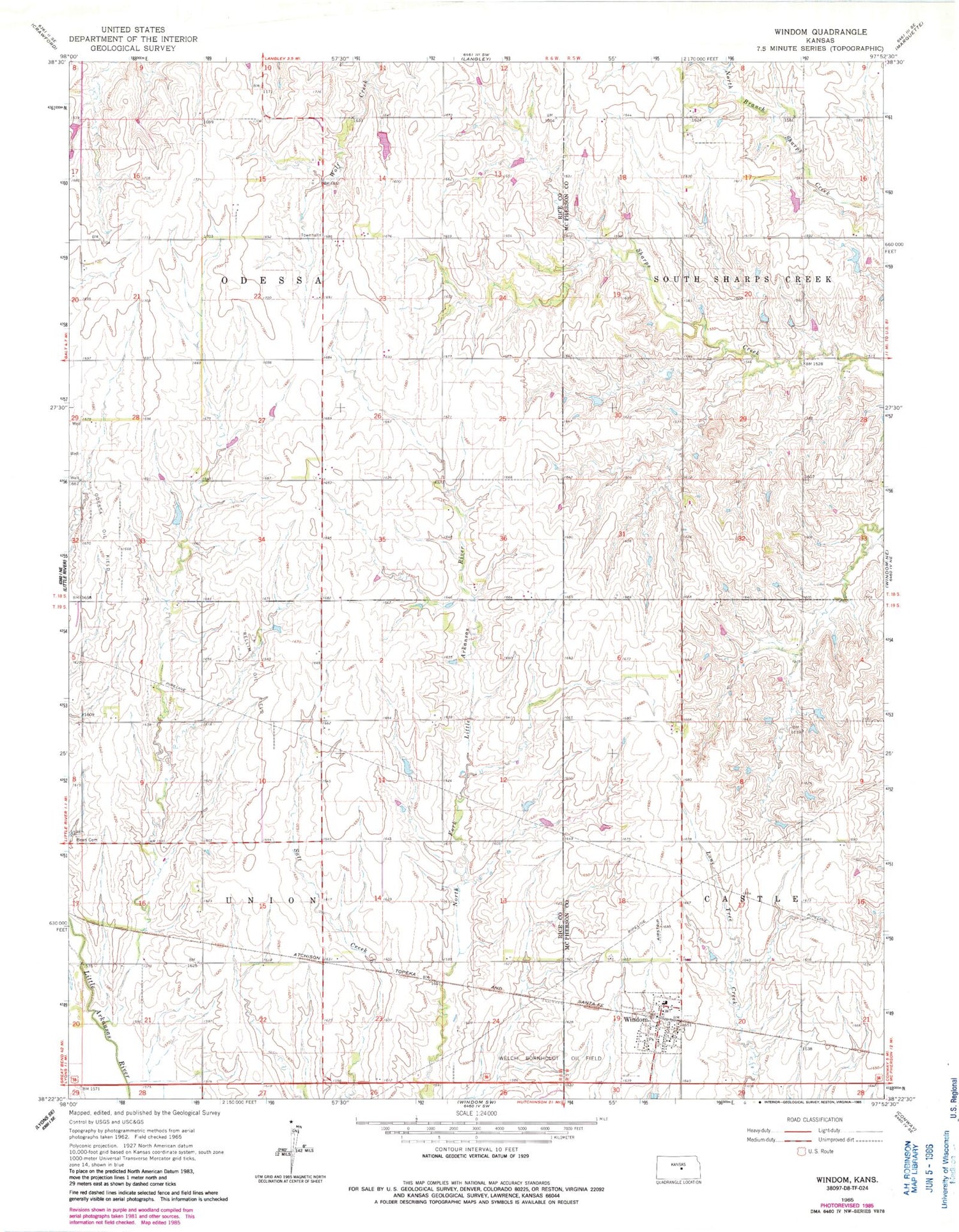 Classic USGS Windom Kansas 7.5'x7.5' Topo Map Image