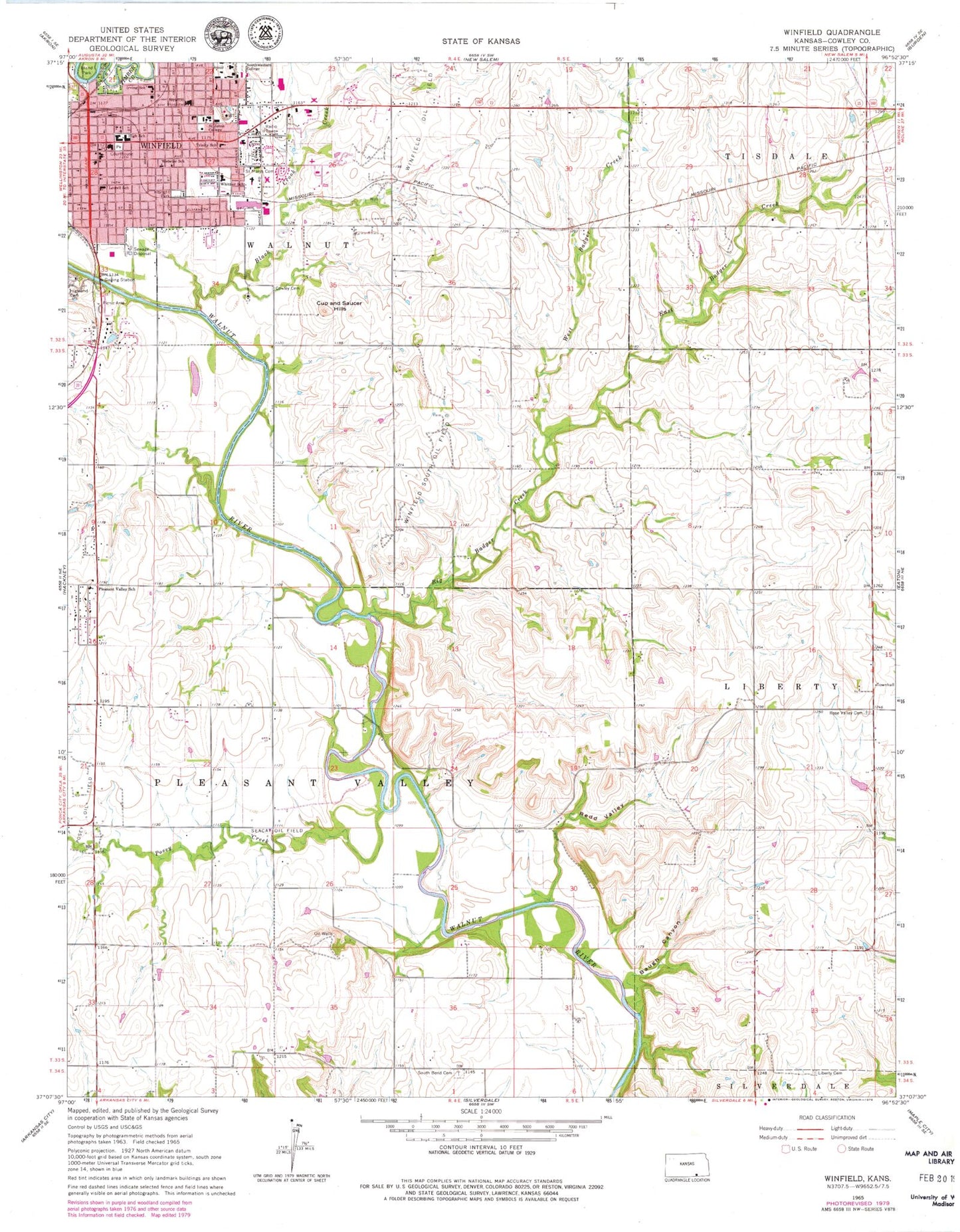 Classic USGS Winfield Kansas 7.5'x7.5' Topo Map Image