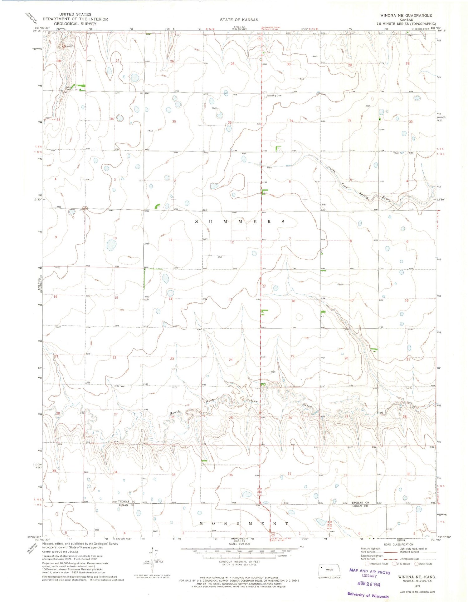 Classic USGS Winona NE Kansas 7.5'x7.5' Topo Map Image