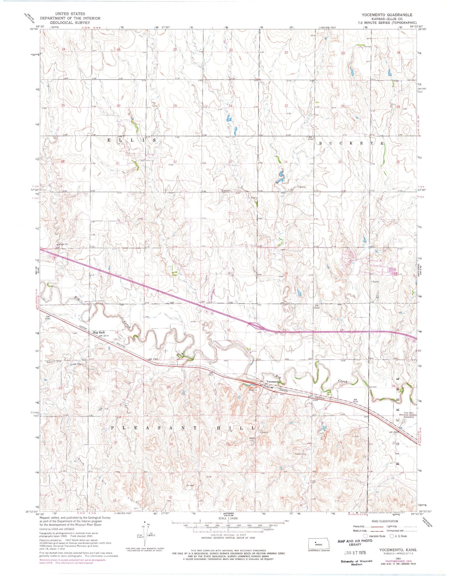 Classic USGS Yocemento Kansas 7.5'x7.5' Topo Map Image