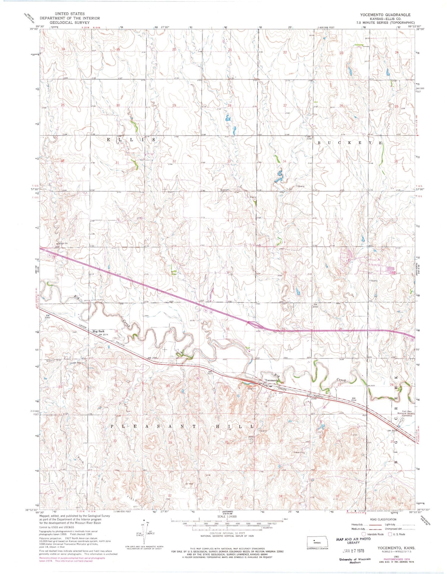 Classic USGS Yocemento Kansas 7.5'x7.5' Topo Map Image