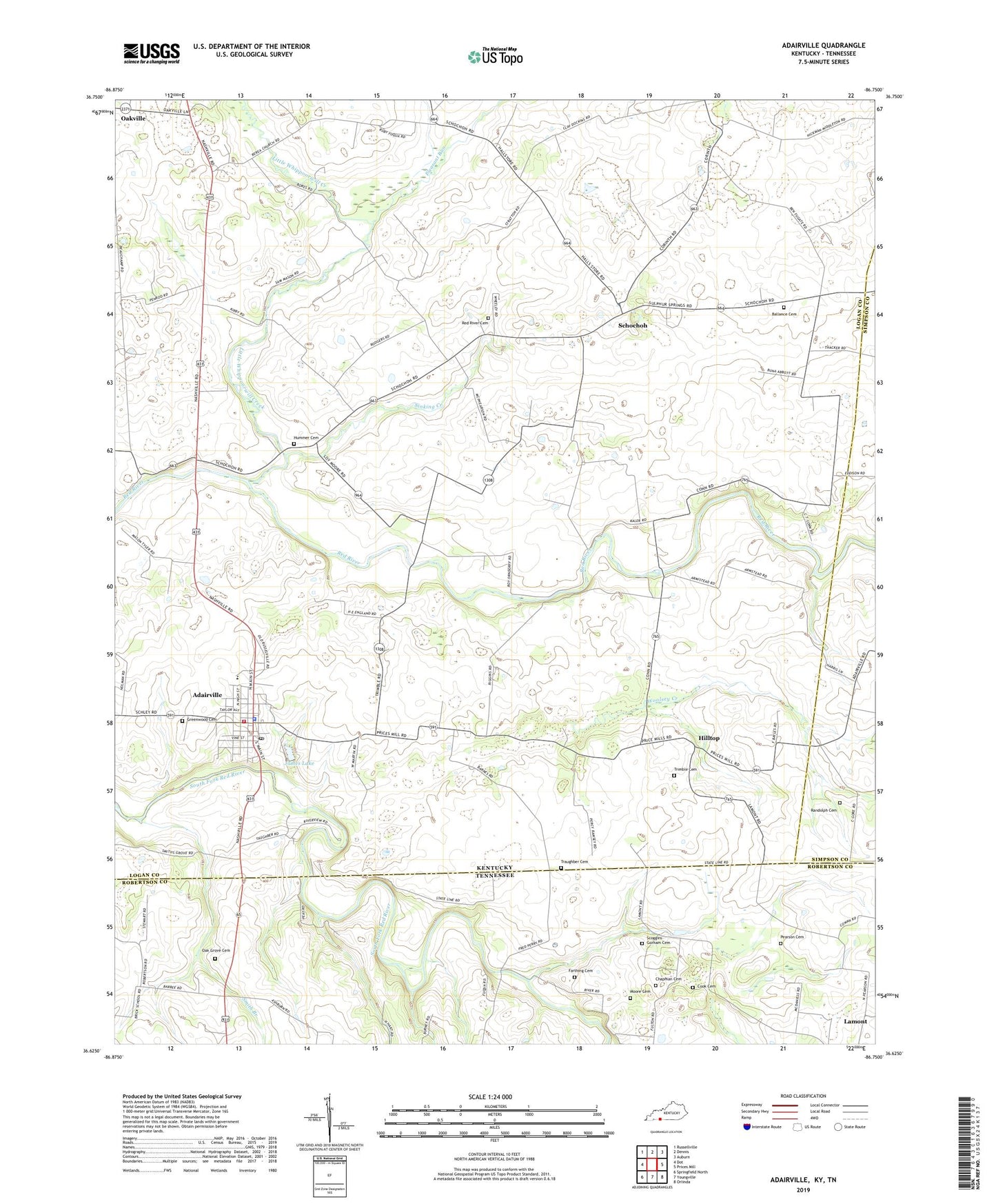 Adairville Kentucky US Topo Map Image