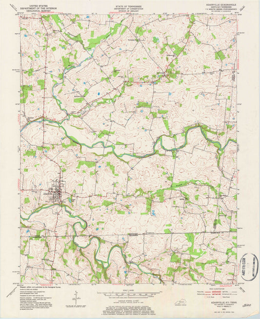 Classic USGS Adairville Kentucky 7.5'x7.5' Topo Map Image