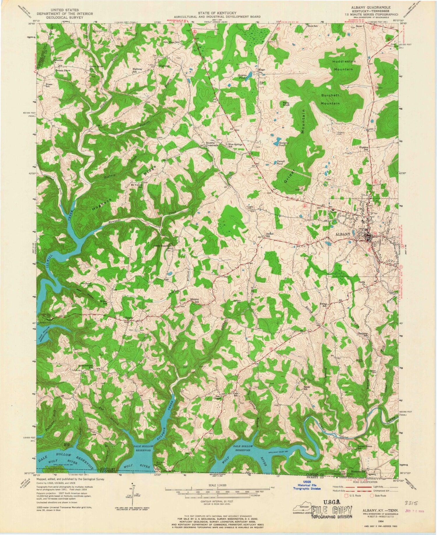 Classic USGS Albany Kentucky 7.5'x7.5' Topo Map Image