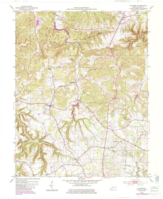 Classic USGS Allegre Kentucky 7.5'x7.5' Topo Map Image