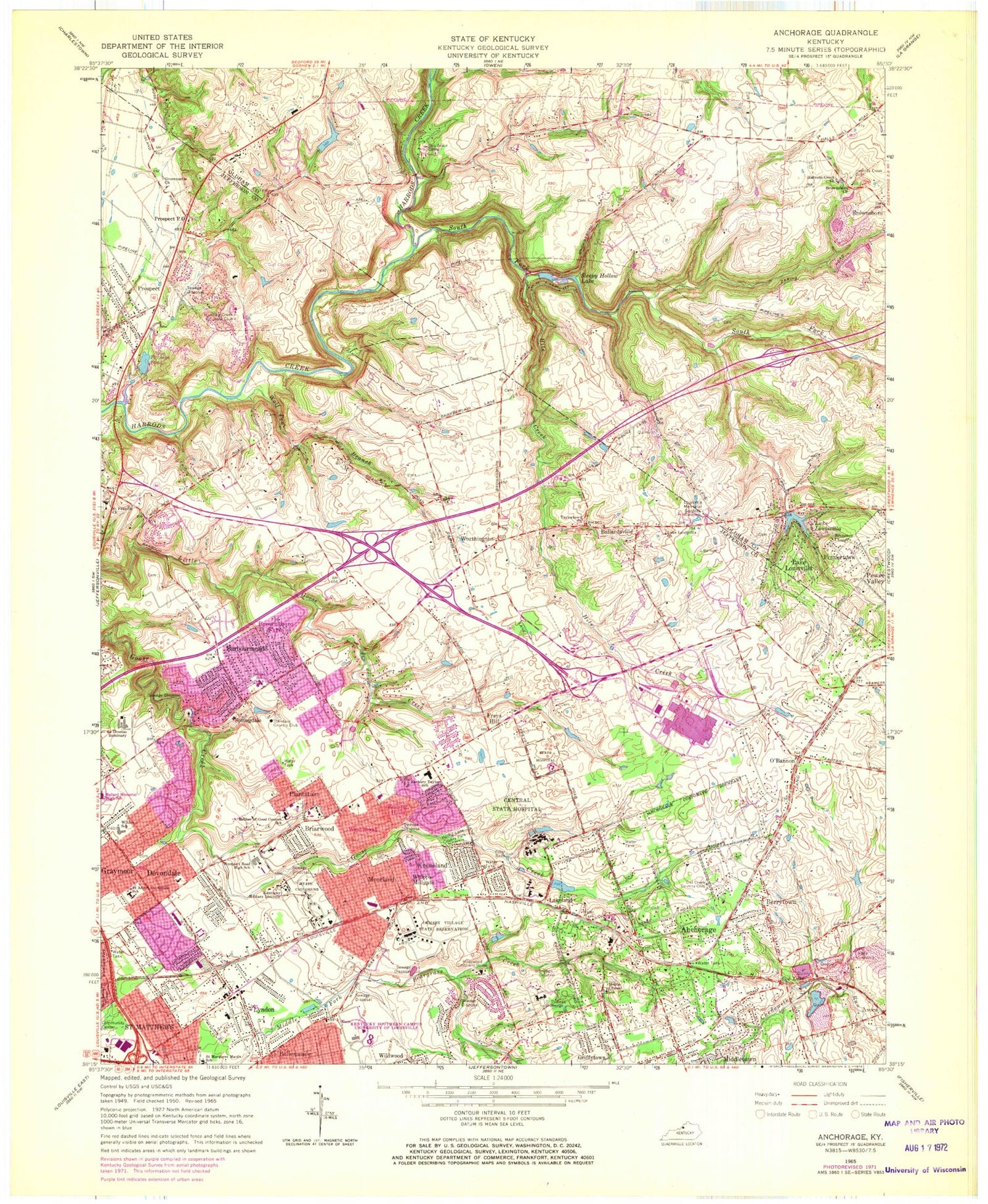 Classic USGS Anchorage Kentucky 7.5'x7.5' Topo Map Image