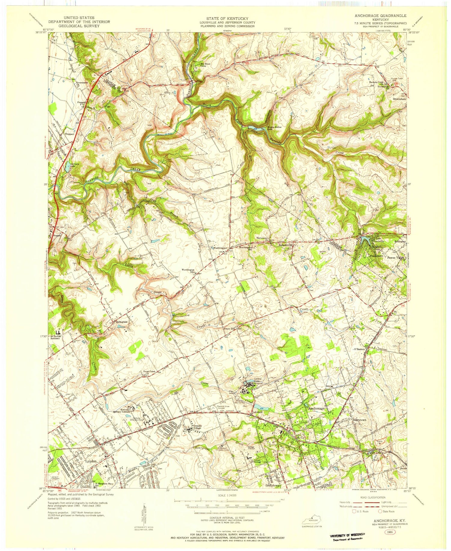 Classic USGS Anchorage Kentucky 7.5'x7.5' Topo Map Image