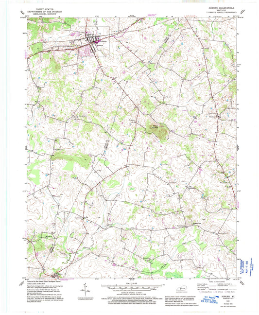 Classic USGS Auburn Kentucky 7.5'x7.5' Topo Map Image