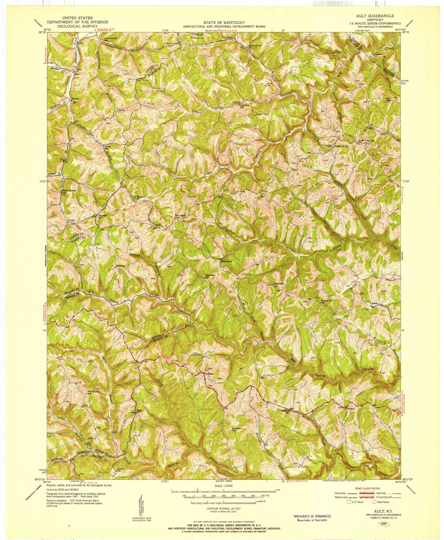 Classic USGS Ault Kentucky 7.5'x7.5' Topo Map Image
