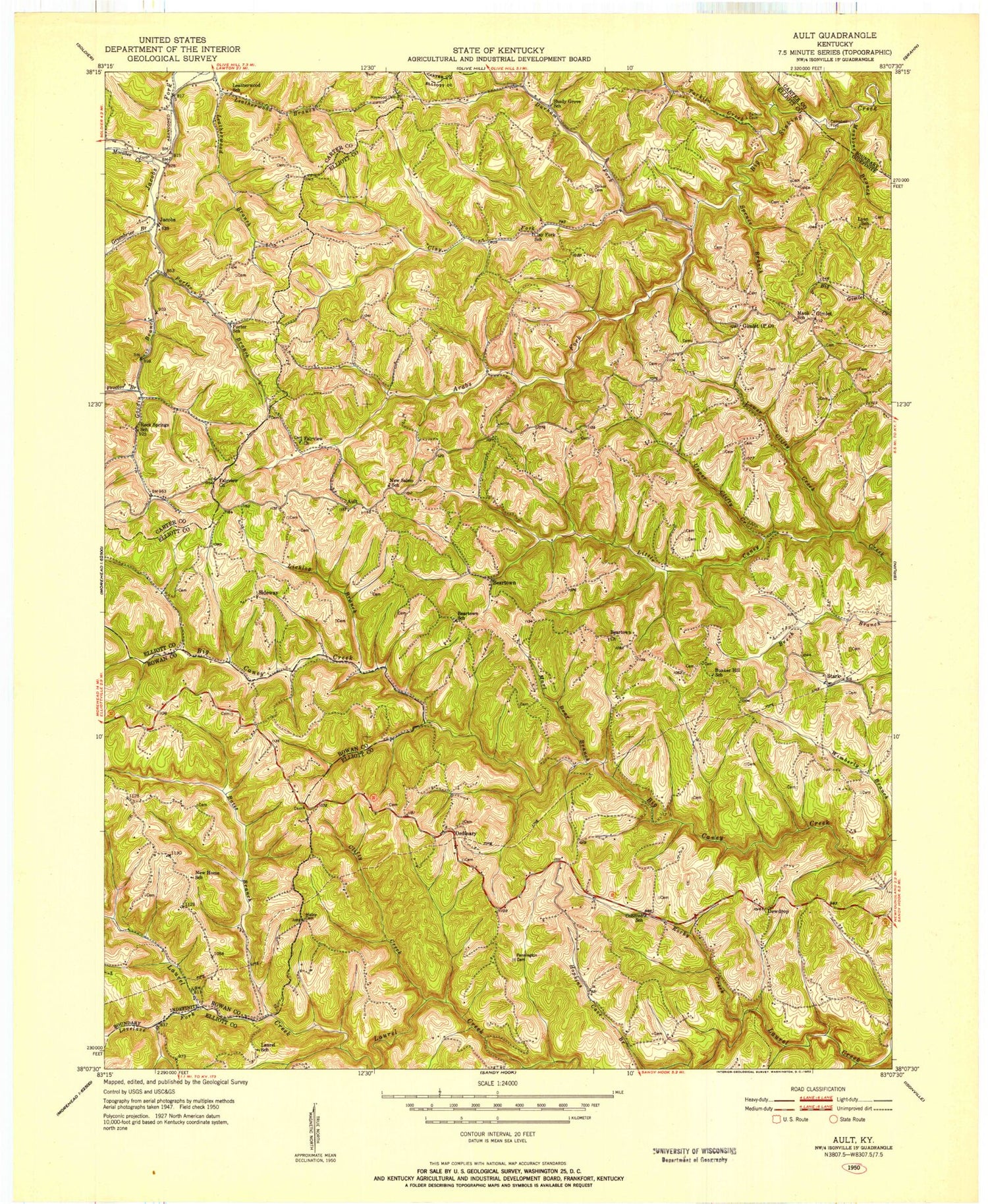 Classic USGS Ault Kentucky 7.5'x7.5' Topo Map Image