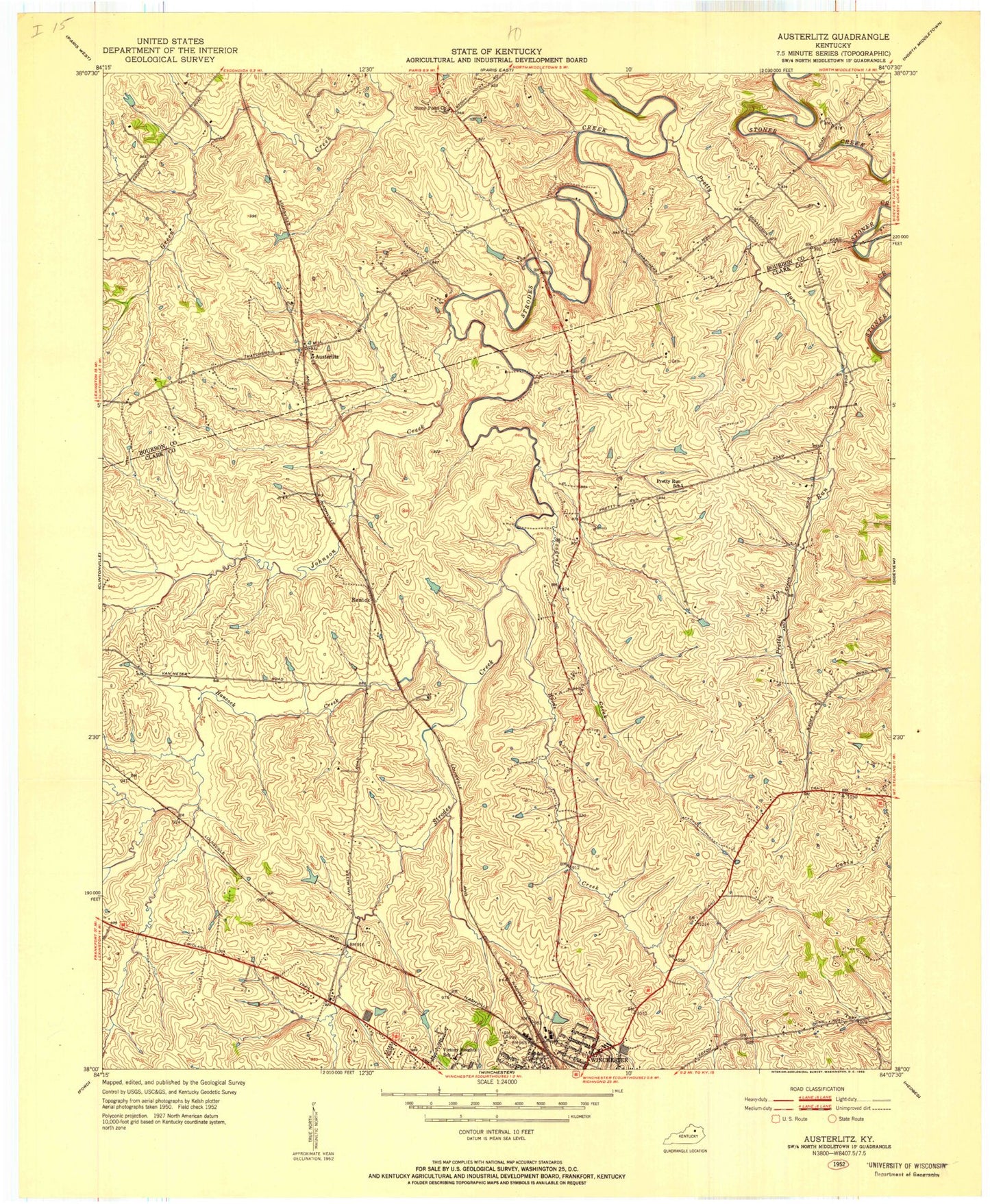 Classic USGS Austerlitz Kentucky 7.5'x7.5' Topo Map Image