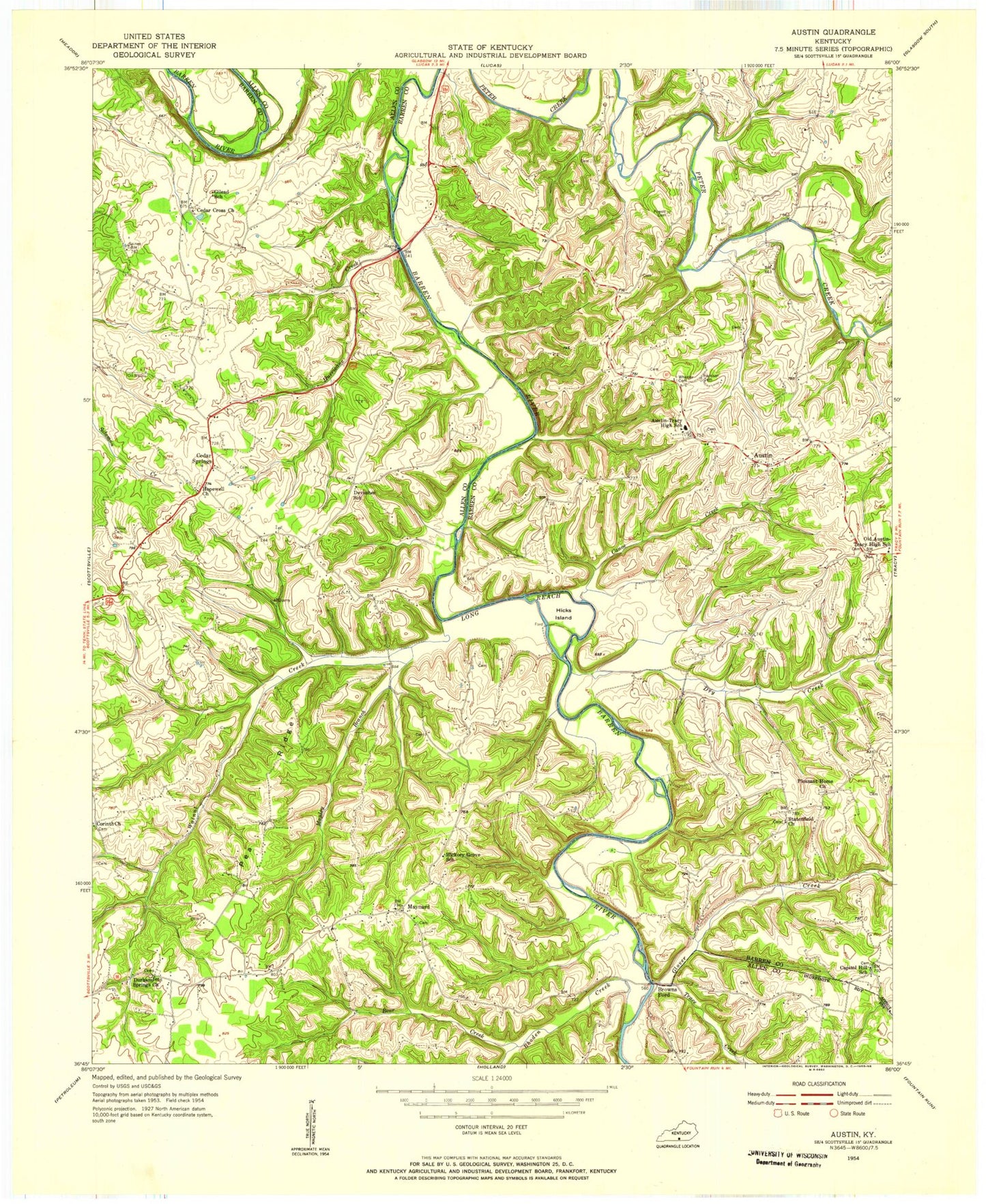 Classic USGS Austin Kentucky 7.5'x7.5' Topo Map Image