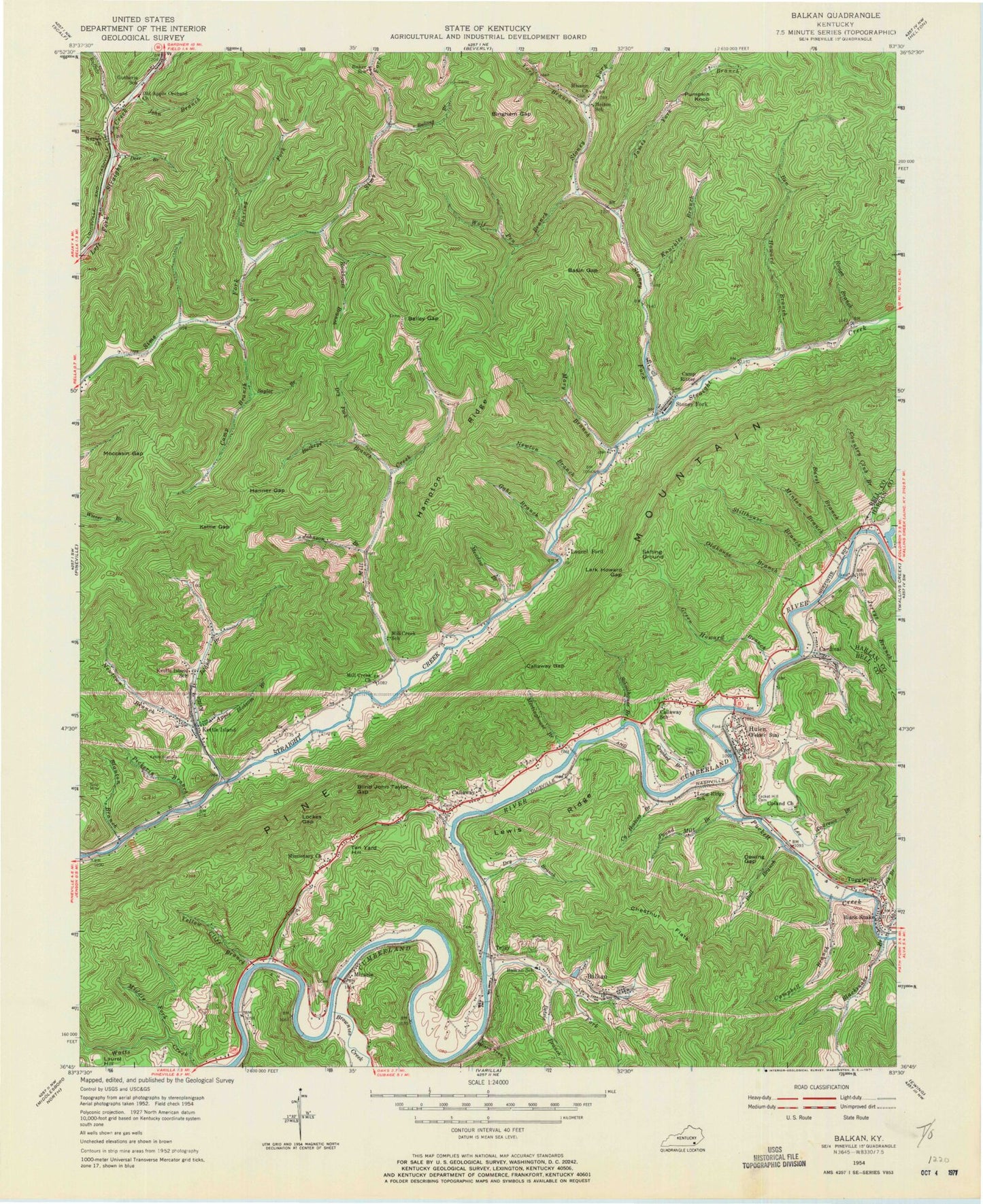 Classic USGS Balkan Kentucky 7.5'x7.5' Topo Map Image
