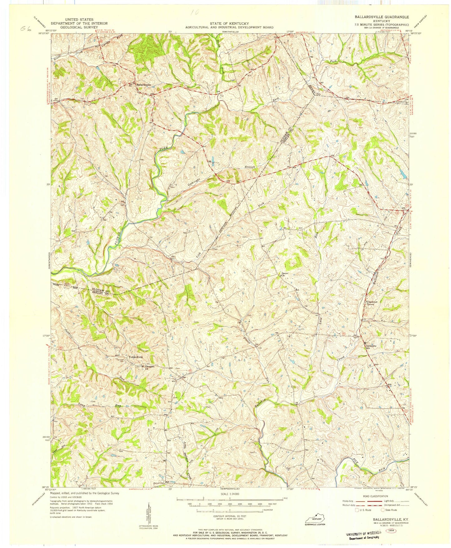 Classic USGS Ballardsville Kentucky 7.5'x7.5' Topo Map Image