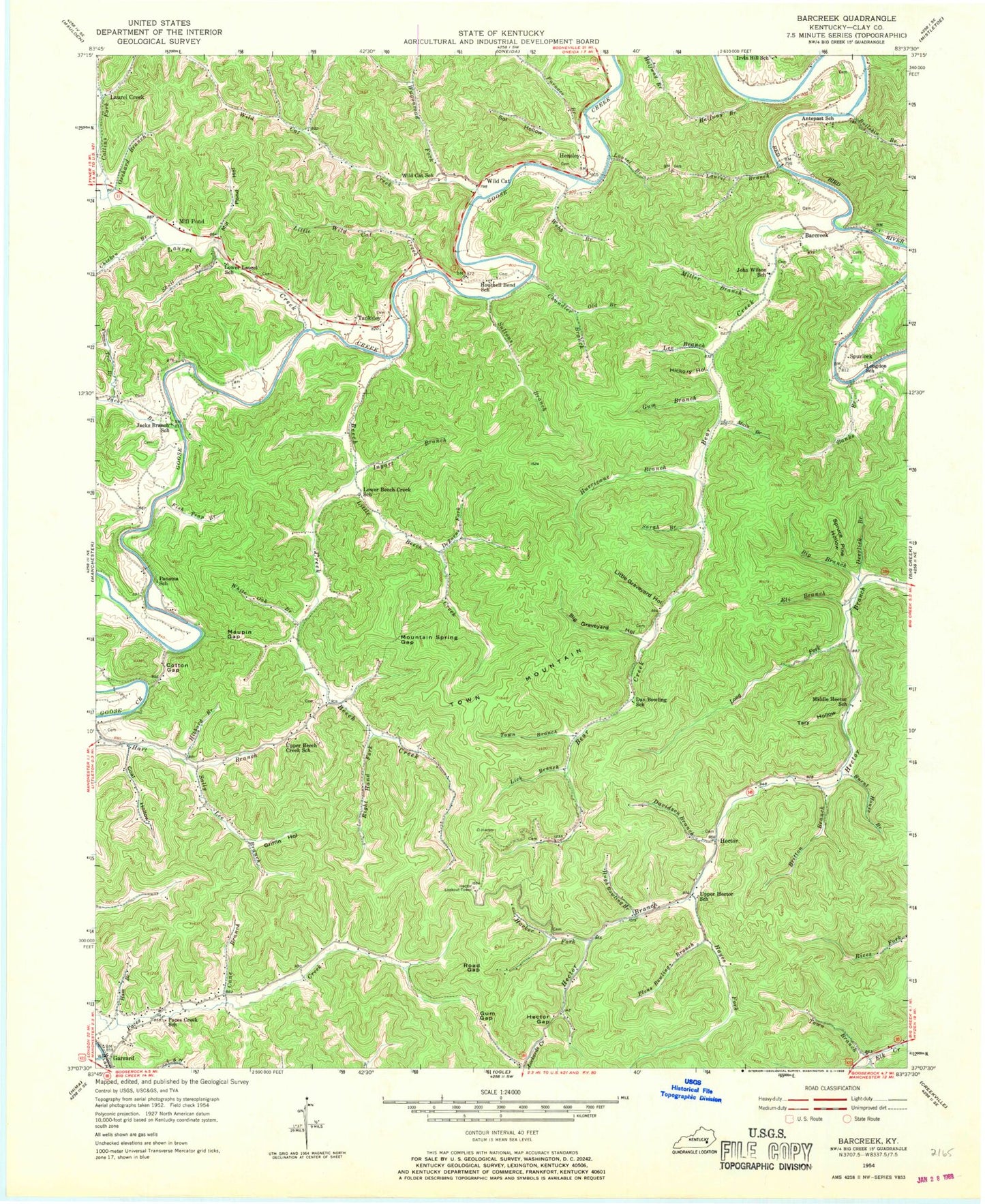 Classic USGS Barcreek Kentucky 7.5'x7.5' Topo Map Image