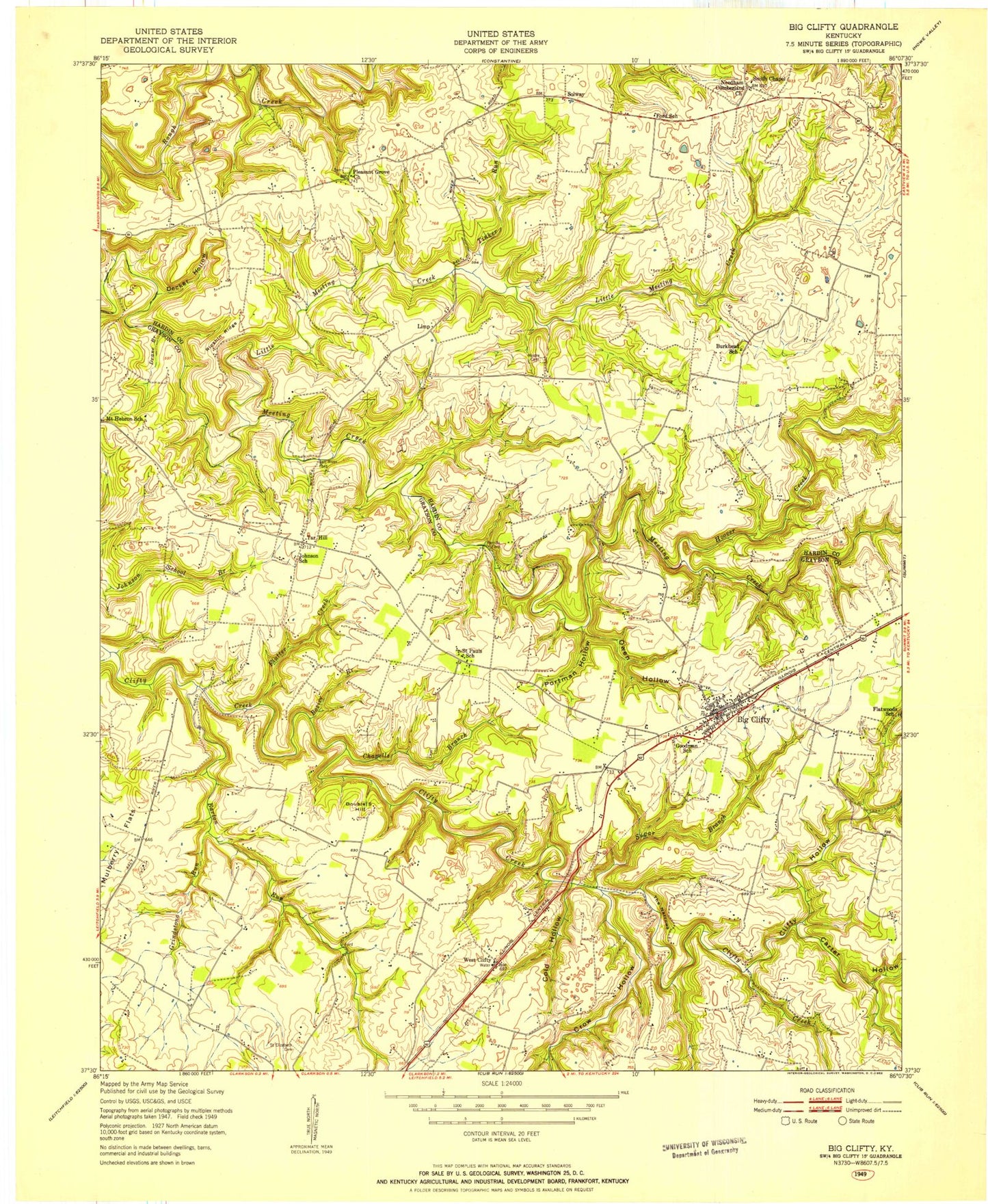 Classic USGS Big Clifty Kentucky 7.5'x7.5' Topo Map Image