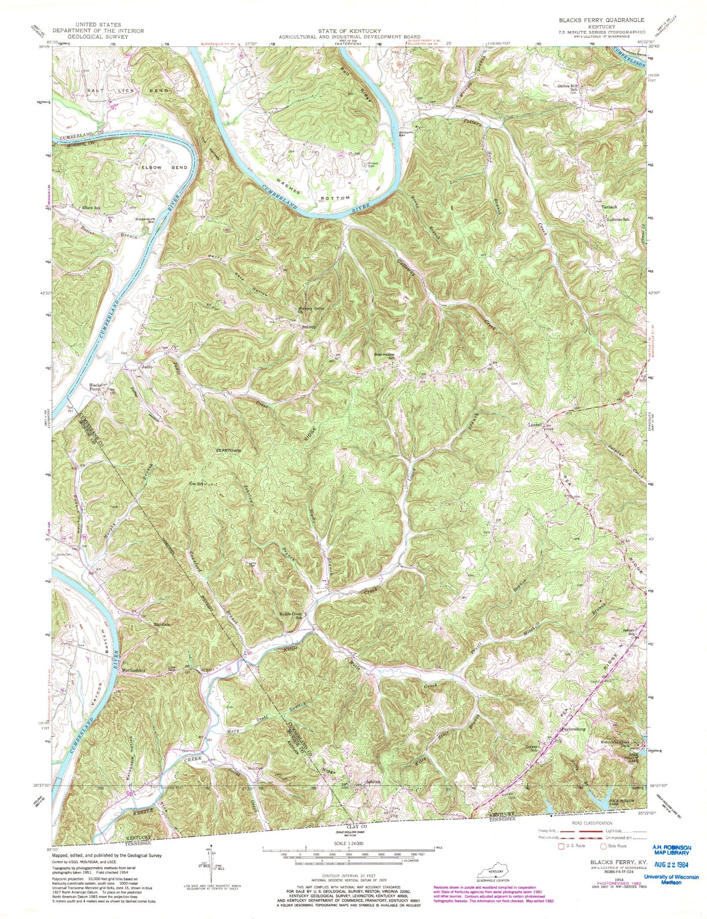 Classic USGS Blacks Ferry Kentucky 7.5'x7.5' Topo Map Image