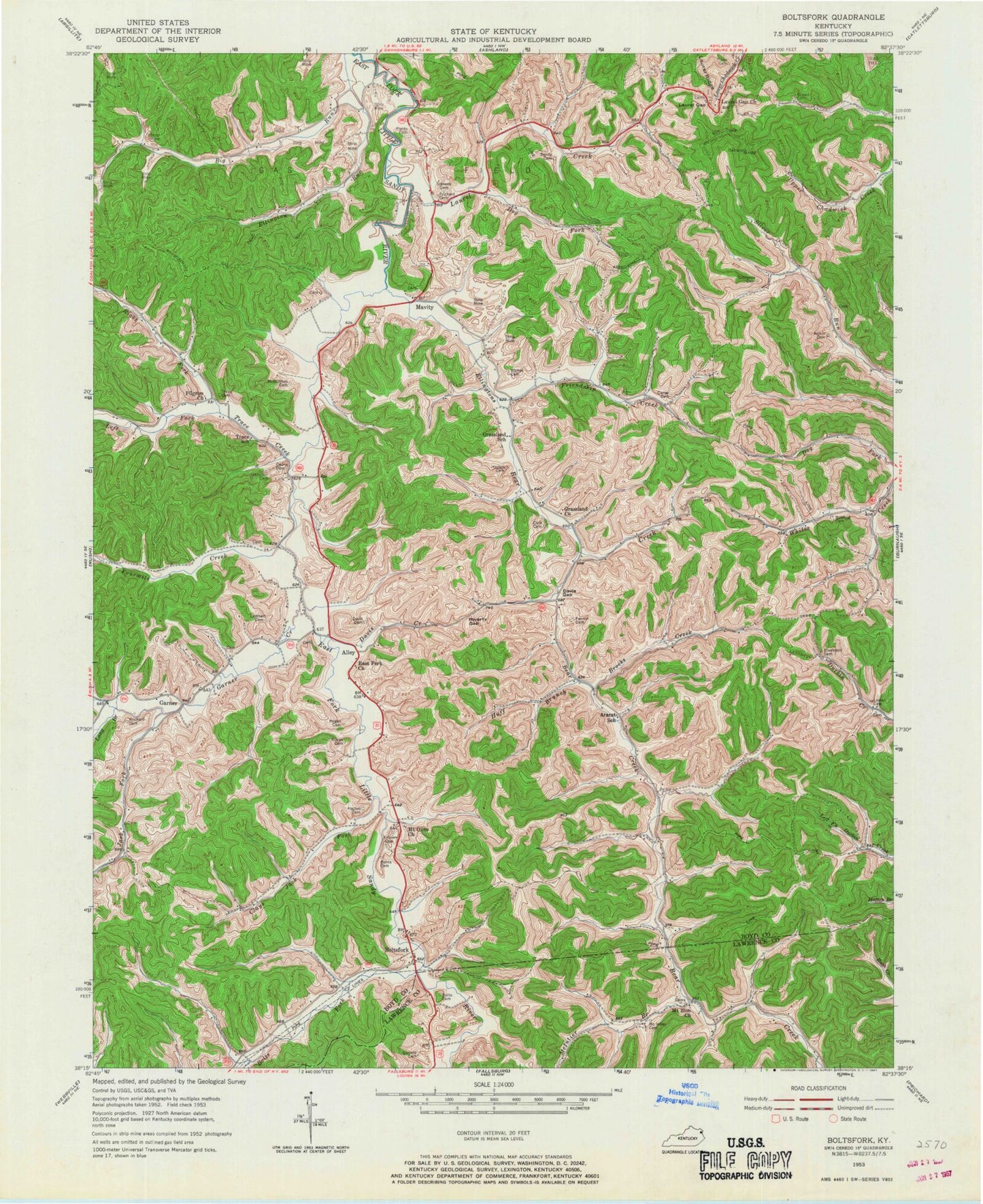 Classic USGS Boltsfork Kentucky 7.5'x7.5' Topo Map Image