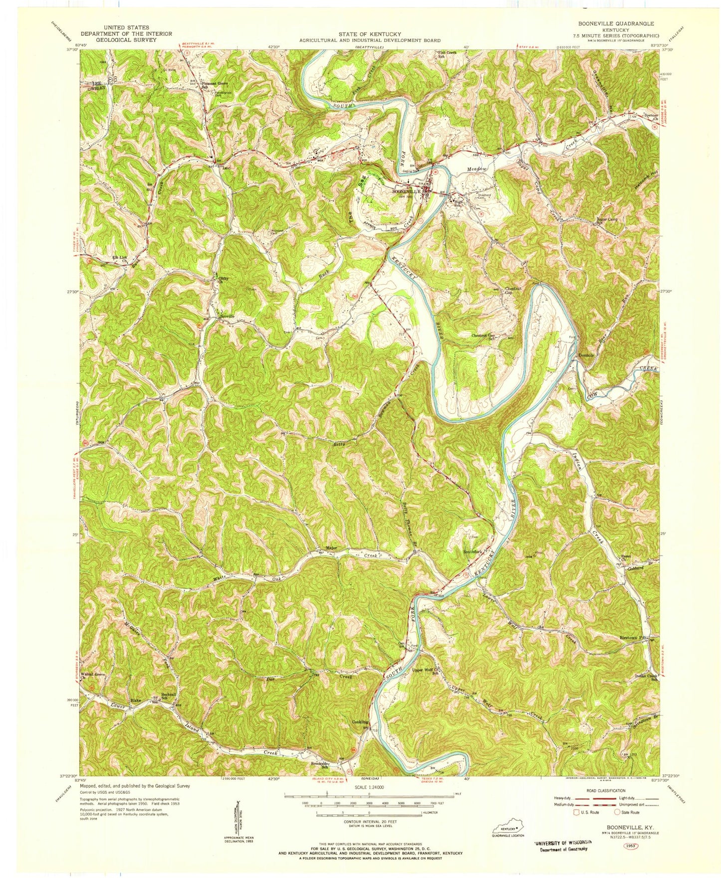 Classic USGS Booneville Kentucky 7.5'x7.5' Topo Map Image
