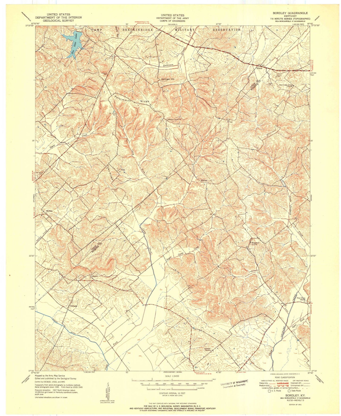 Classic USGS Bordley Kentucky 7.5'x7.5' Topo Map Image