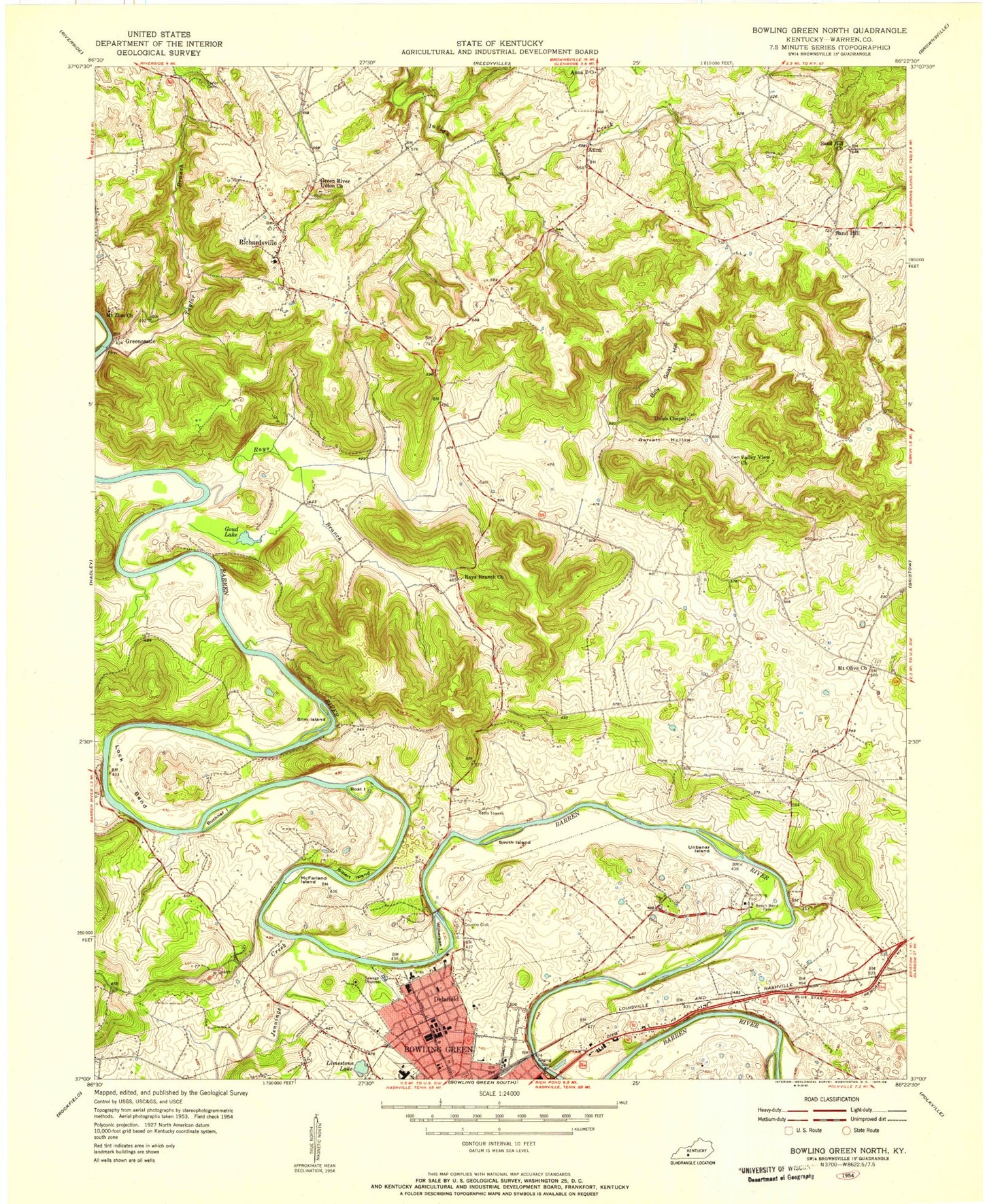 Classic USGS Bowling Green North Kentucky 7.5'x7.5' Topo Map Image