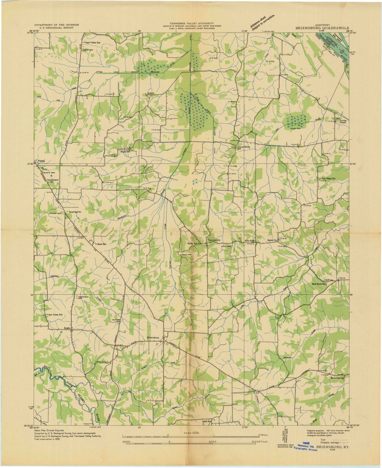 Classic USGS Briensburg Kentucky 7.5'x7.5' Topo Map Image