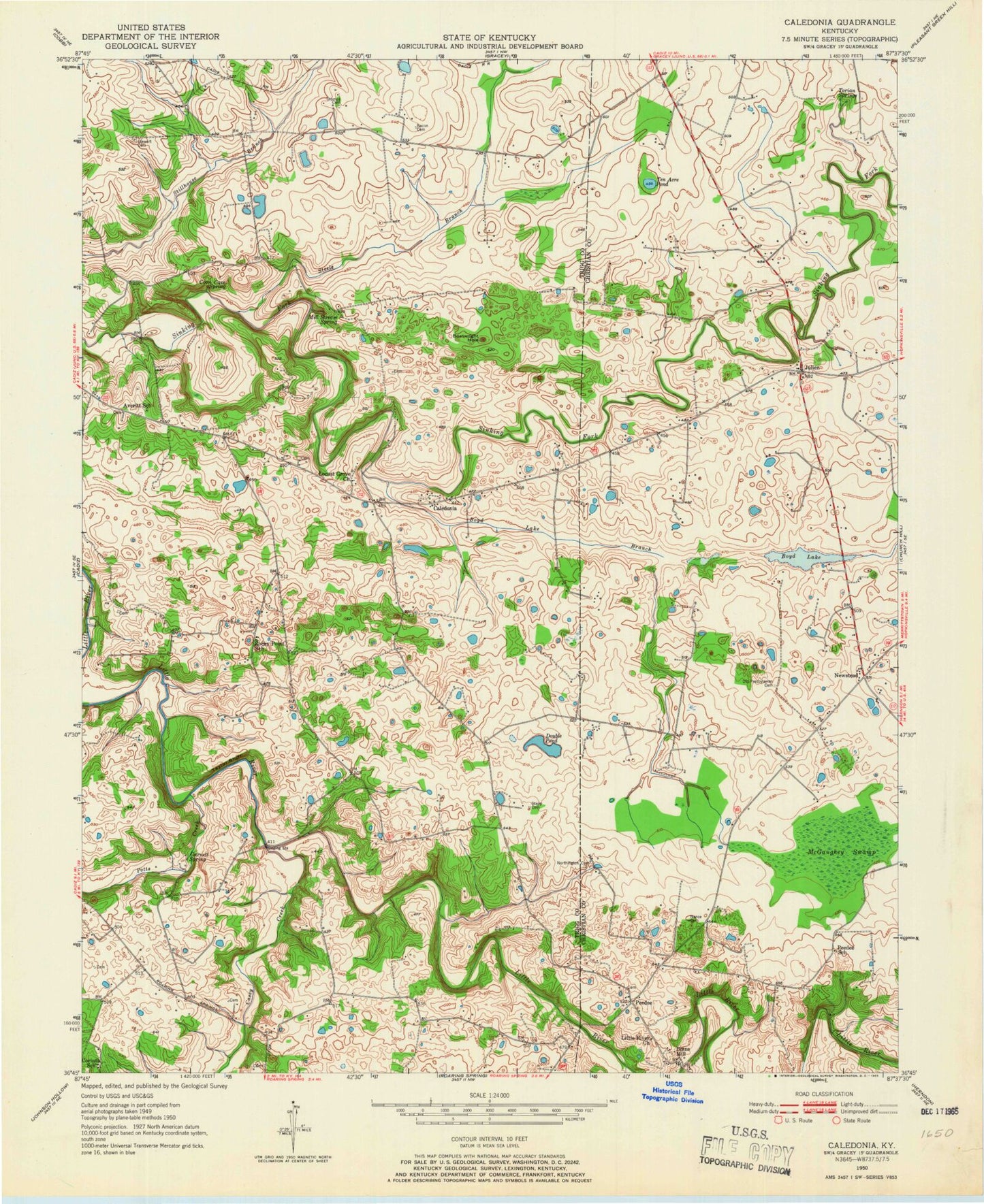 Classic USGS Caledonia Kentucky 7.5'x7.5' Topo Map Image