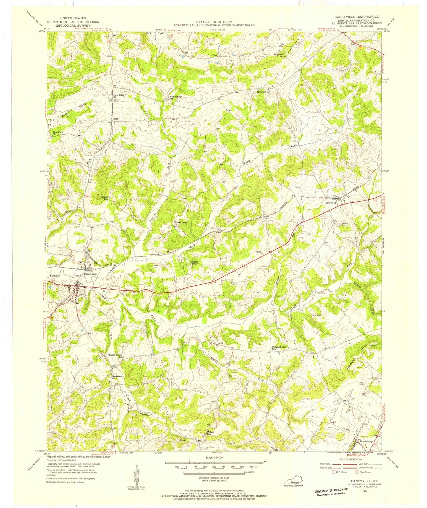 Classic USGS Caneyville Kentucky 7.5'x7.5' Topo Map Image