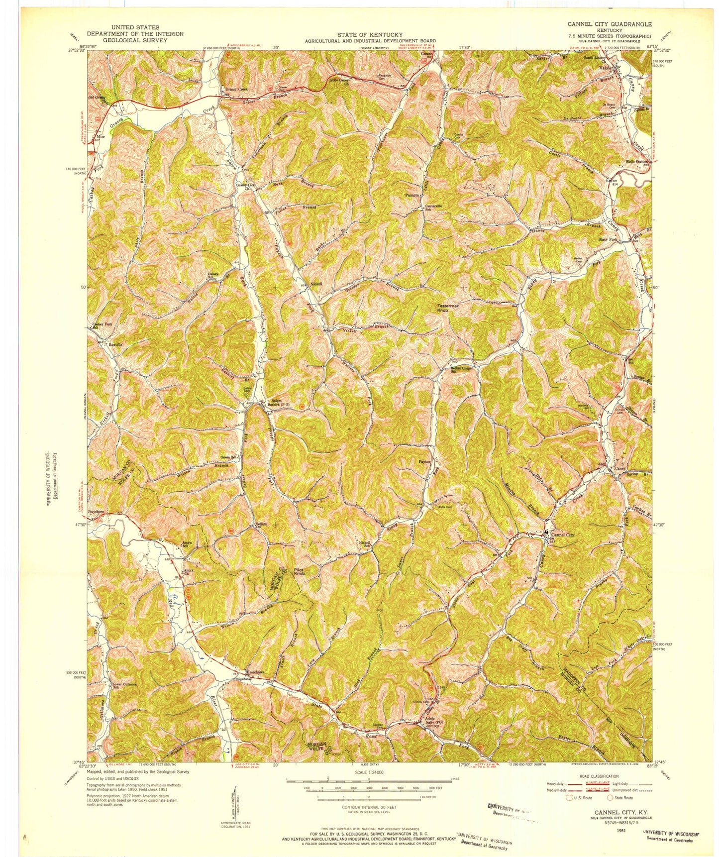 Classic USGS Cannel City Kentucky 7.5'x7.5' Topo Map Image