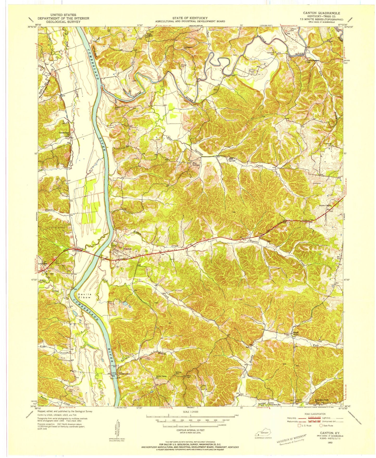 Classic USGS Canton Kentucky 7.5'x7.5' Topo Map Image