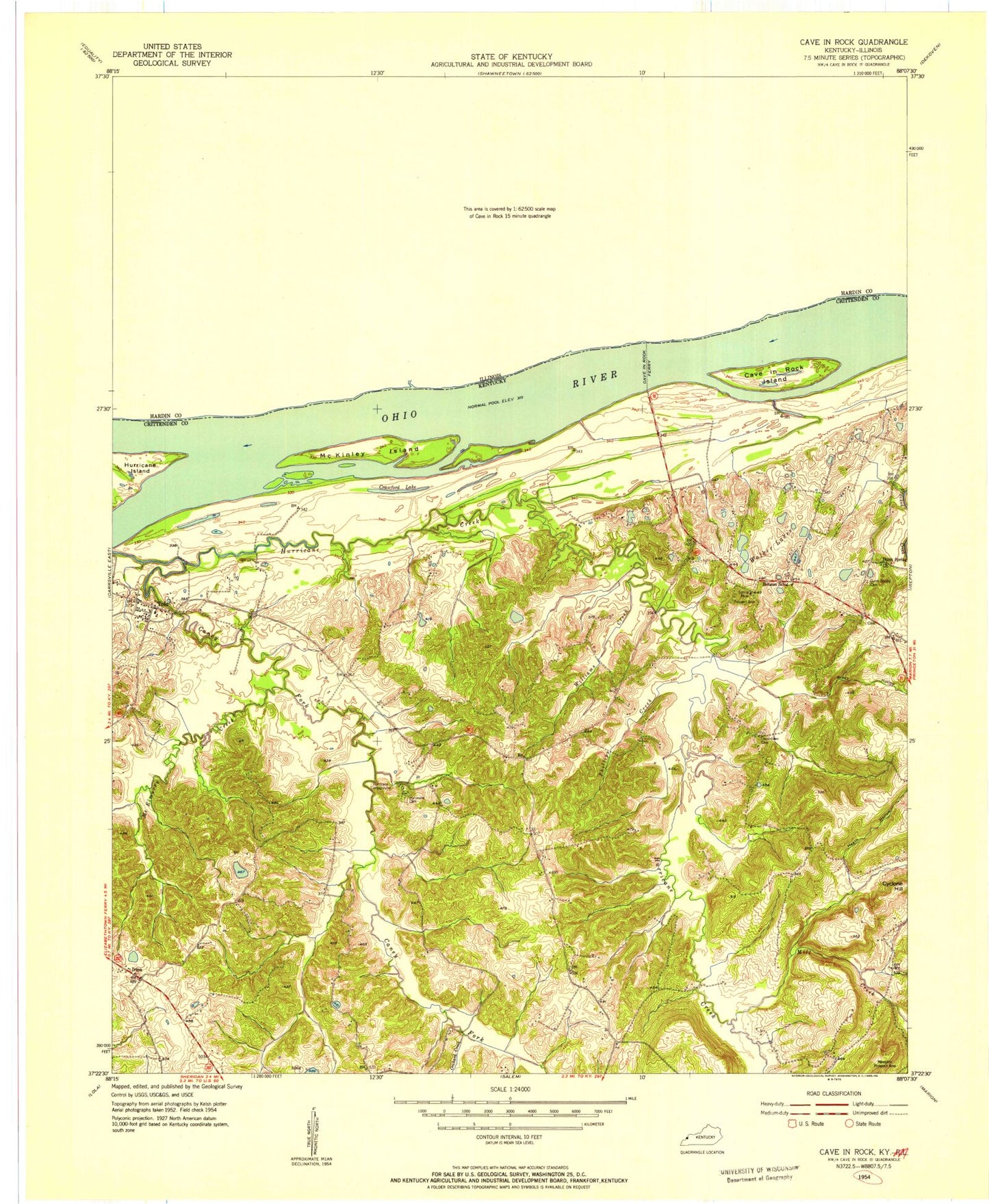 Classic USGS Cave-in-Rock Illinois 7.5'x7.5' Topo Map Image