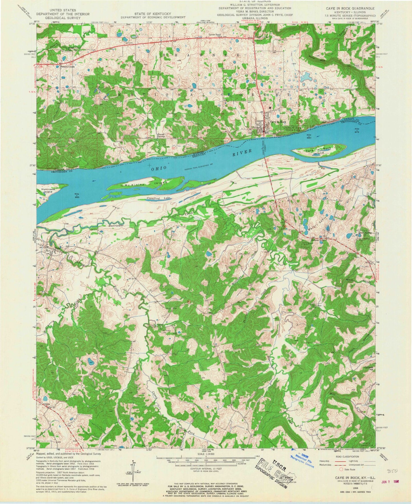 Classic USGS Cave-in-Rock Illinois 7.5'x7.5' Topo Map Image