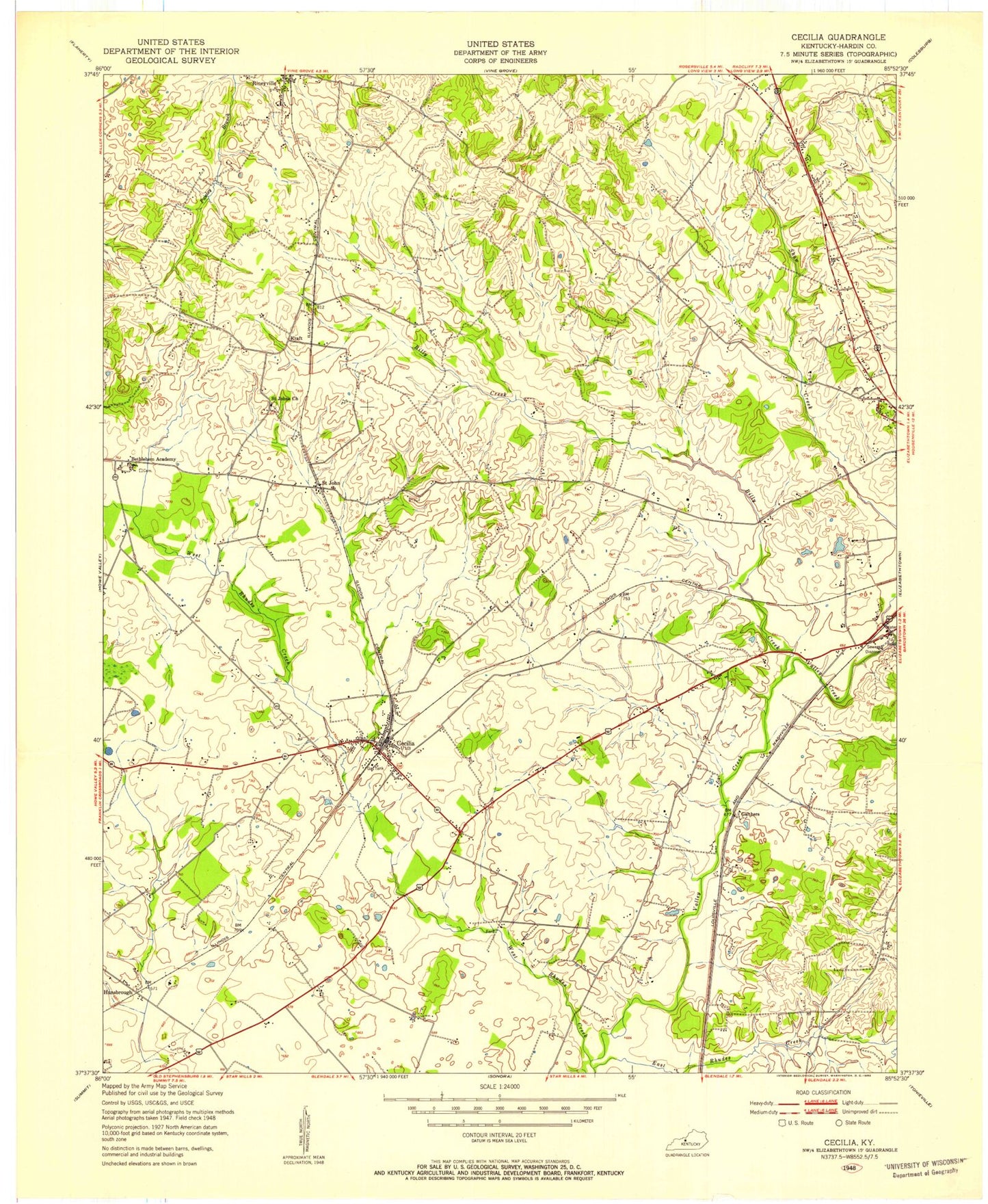 Classic USGS Cecilia Kentucky 7.5'x7.5' Topo Map Image