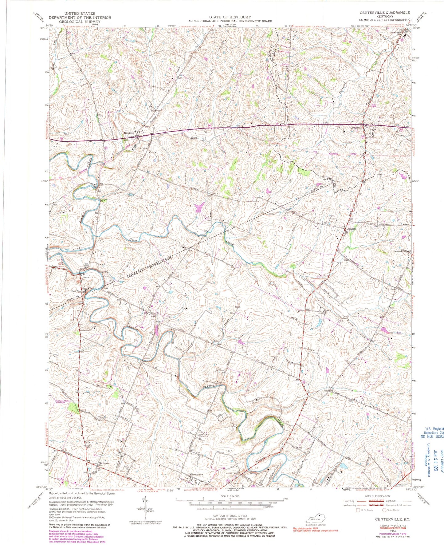 Classic USGS Centerville Kentucky 7.5'x7.5' Topo Map Image