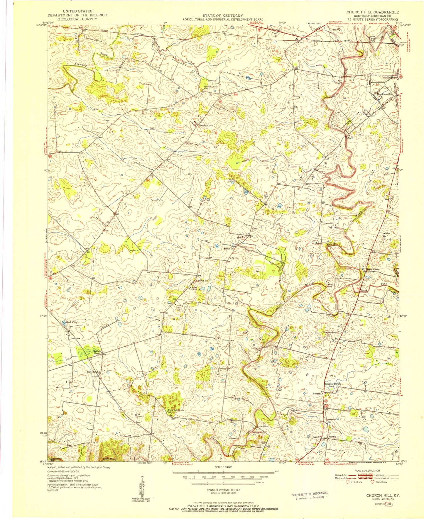 Classic USGS Church Hill Kentucky 7.5'x7.5' Topo Map Image