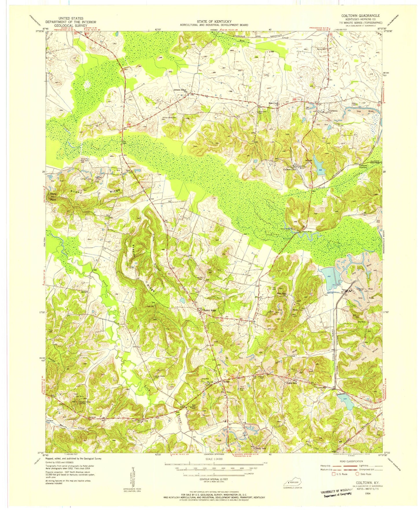 Classic USGS Coiltown Kentucky 7.5'x7.5' Topo Map Image