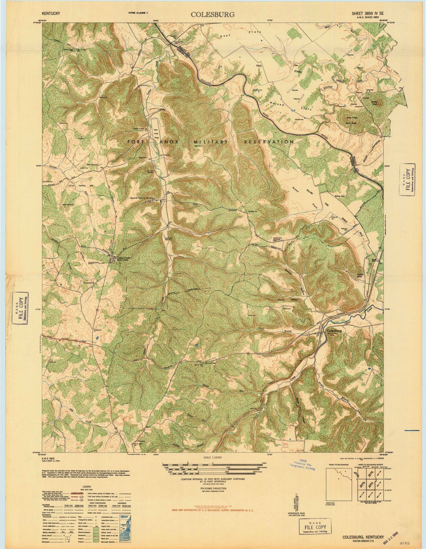 Classic USGS Colesburg Kentucky 7.5'x7.5' Topo Map Image