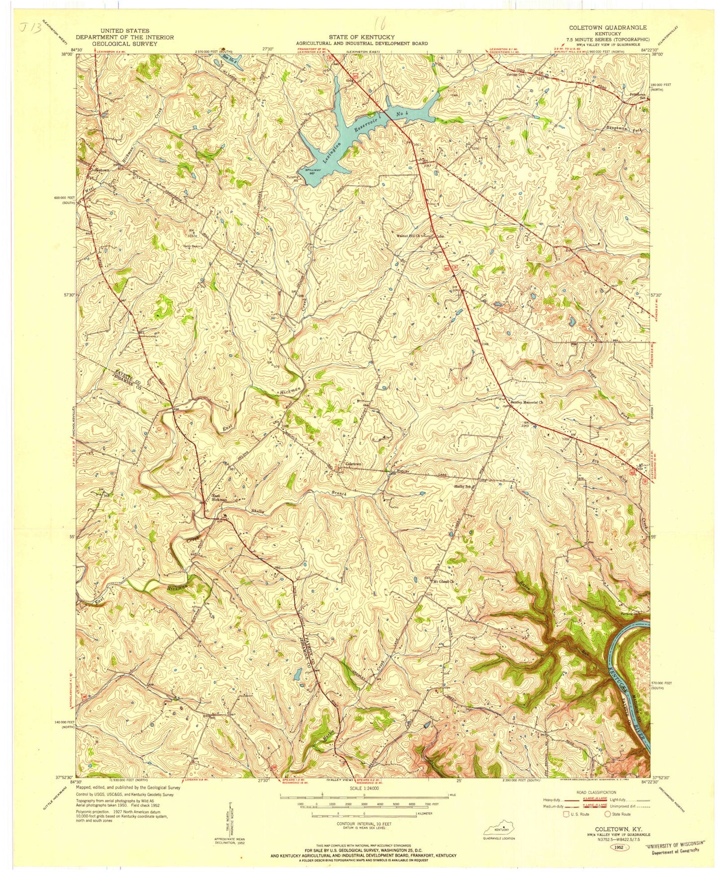 Classic USGS Coletown Kentucky 7.5'x7.5' Topo Map Image