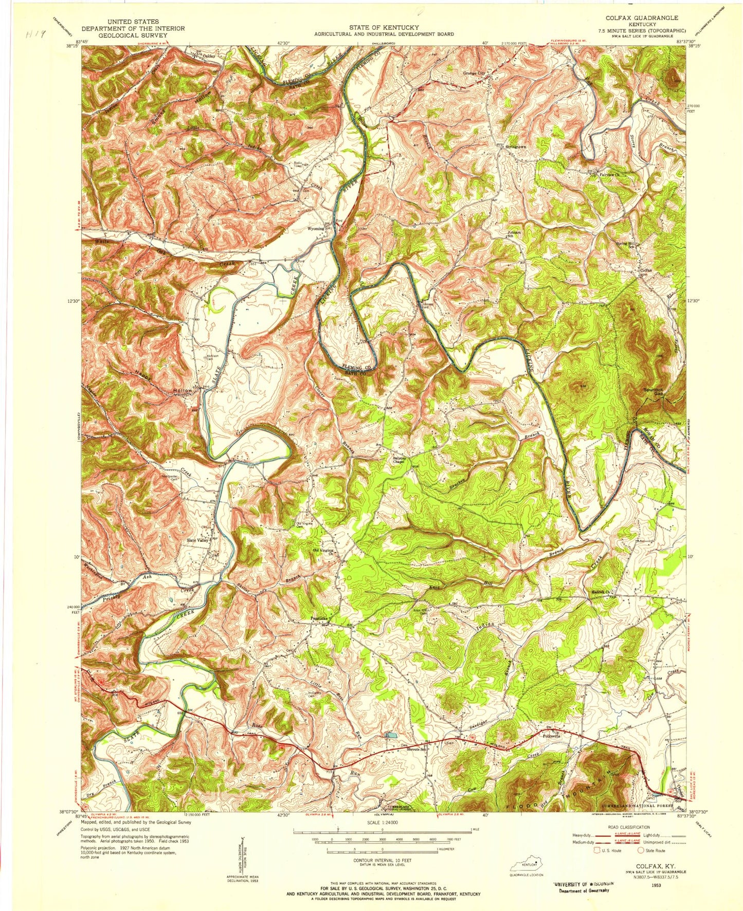 Classic USGS Colfax Kentucky 7.5'x7.5' Topo Map Image