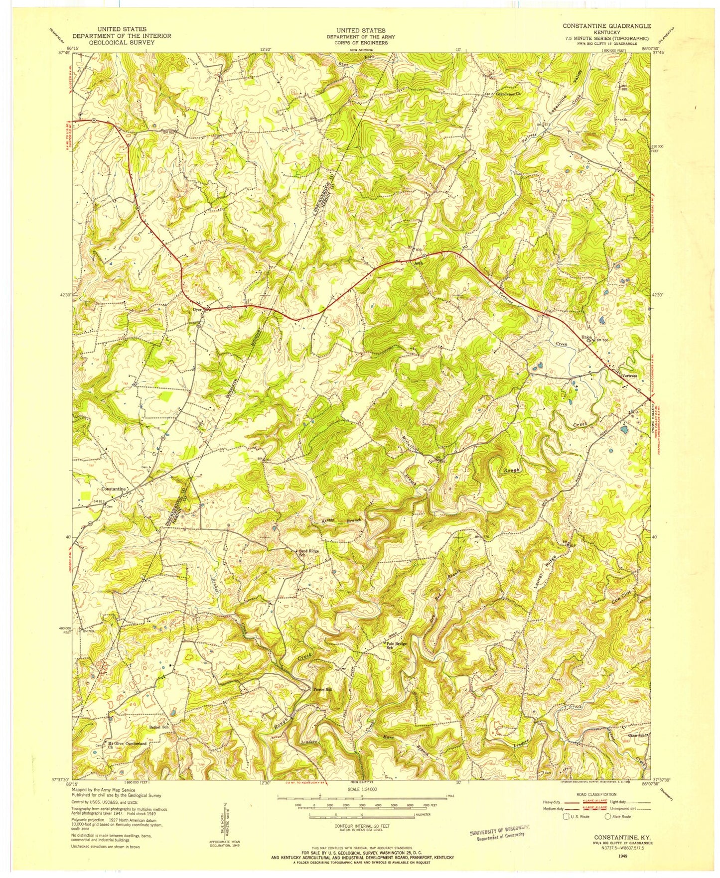 Classic USGS Constantine Kentucky 7.5'x7.5' Topo Map Image