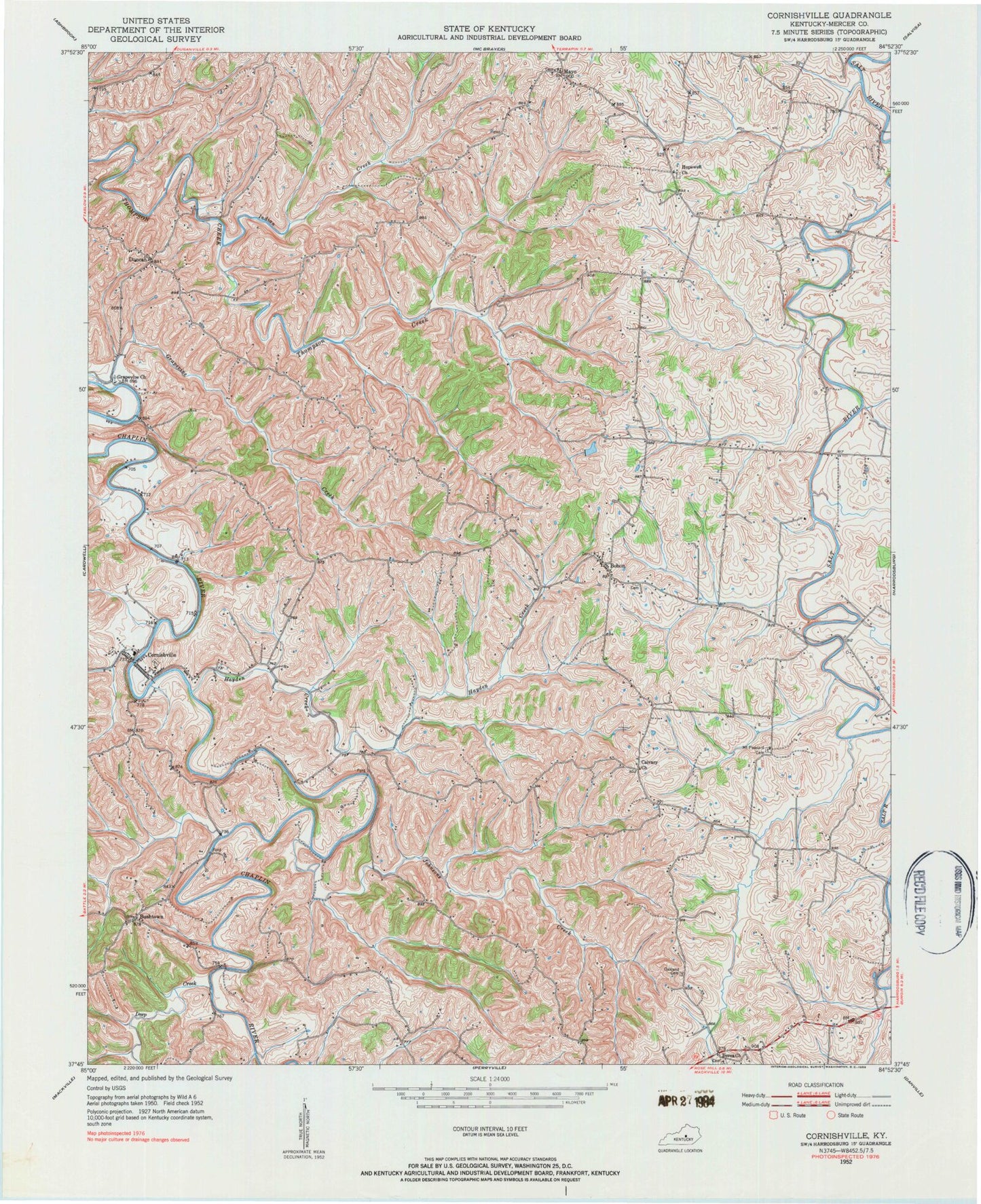 Classic USGS Cornishville Kentucky 7.5'x7.5' Topo Map Image
