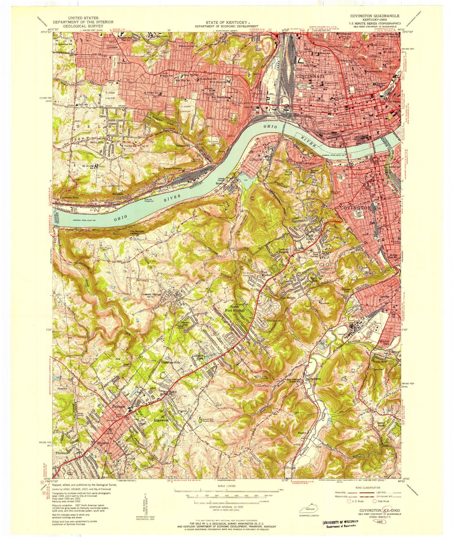 Classic USGS Covington Kentucky 7.5'x7.5' Topo Map Image