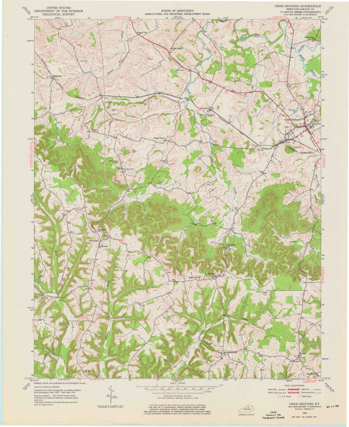 Classic USGS Crab Orchard Kentucky 7.5'x7.5' Topo Map Image