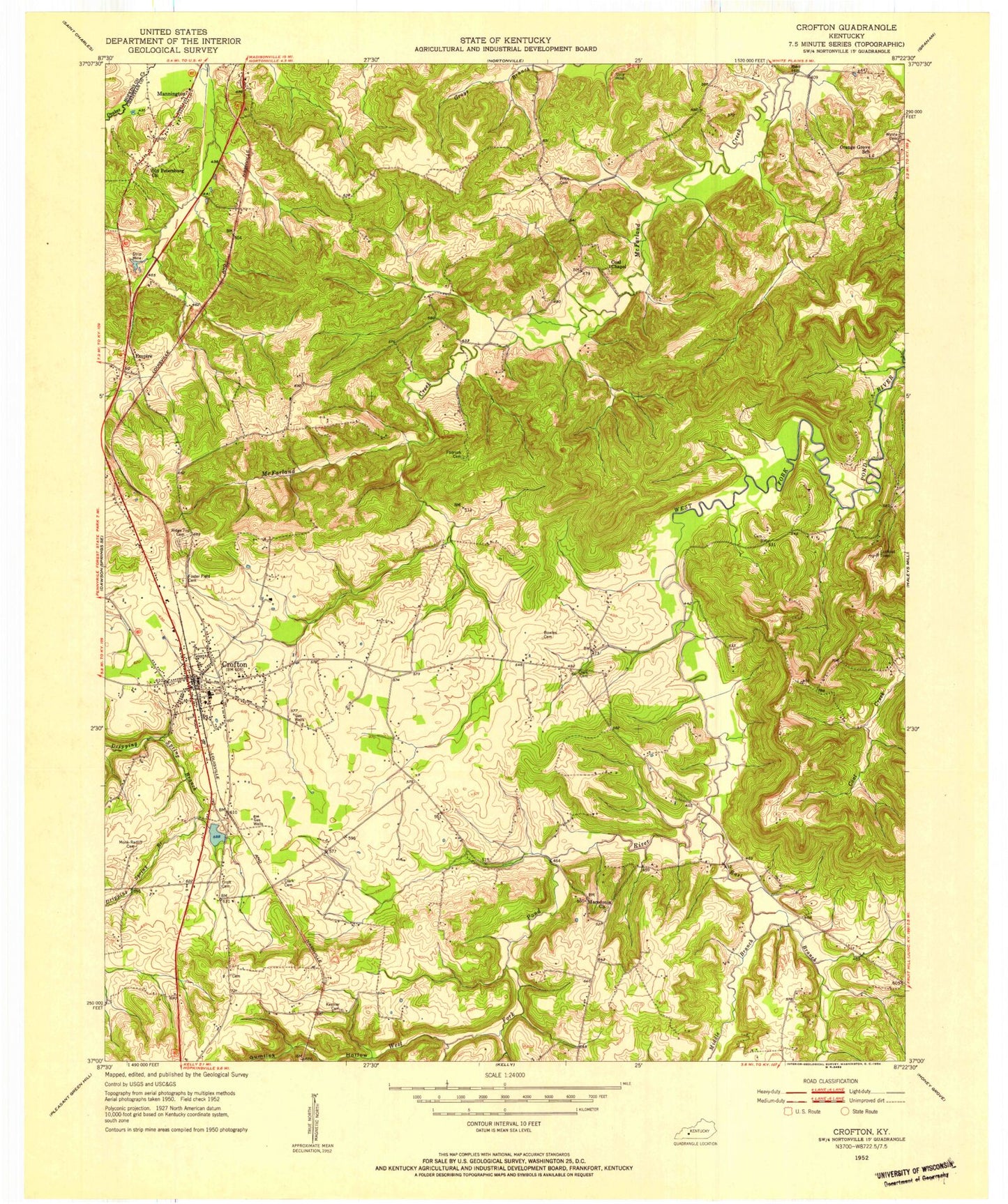 Classic USGS Crofton Kentucky 7.5'x7.5' Topo Map Image