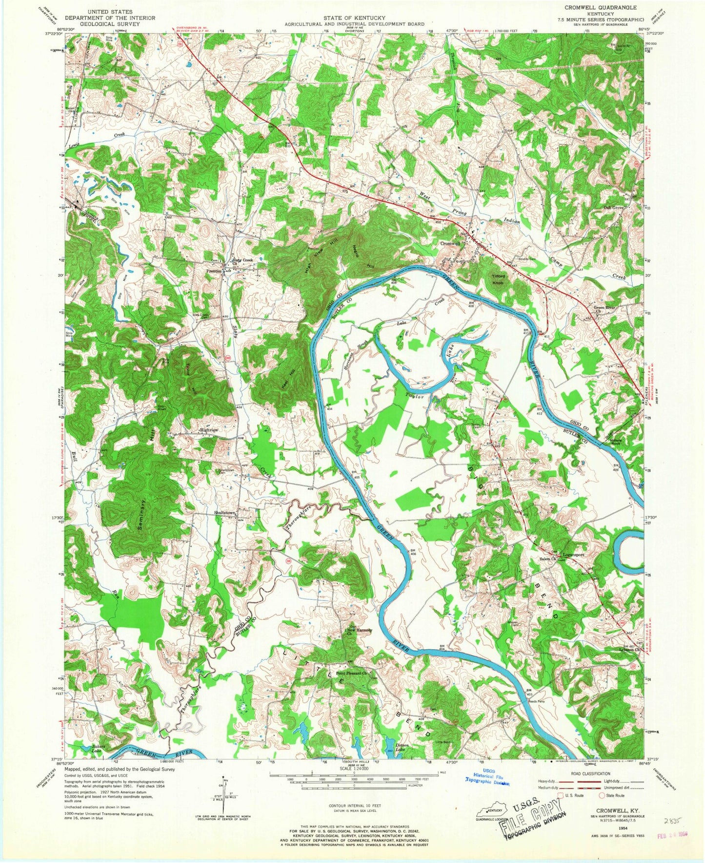 Classic USGS Cromwell Kentucky 7.5'x7.5' Topo Map Image
