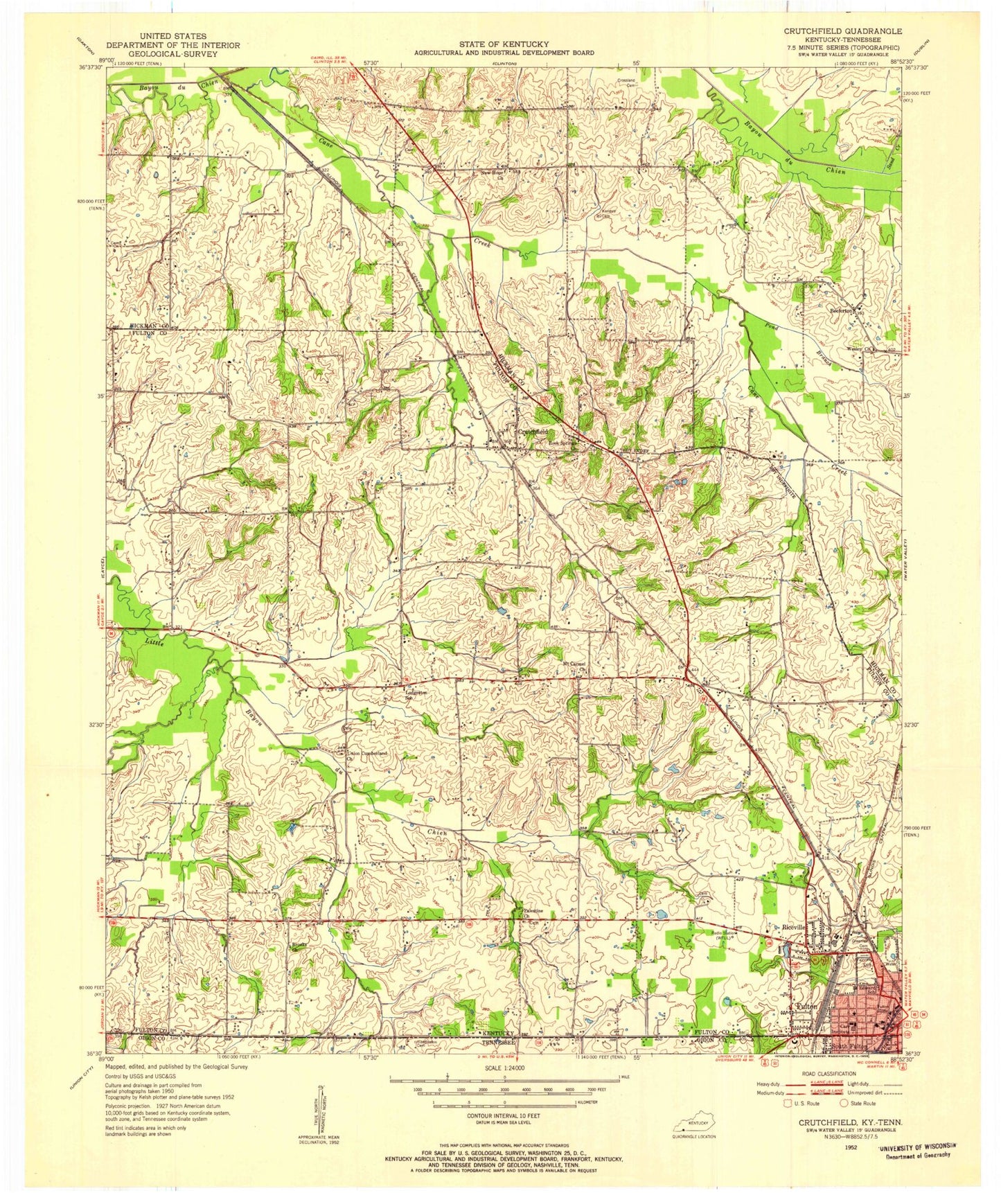 Classic USGS Crutchfield Kentucky 7.5'x7.5' Topo Map Image